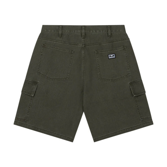 Obey Baggy Denim Cargo Short Grape Leaf Faded Wash