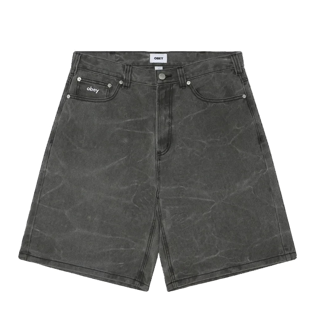 Obey Bigwig Baggy Denim Short Black Wrinkle Wash