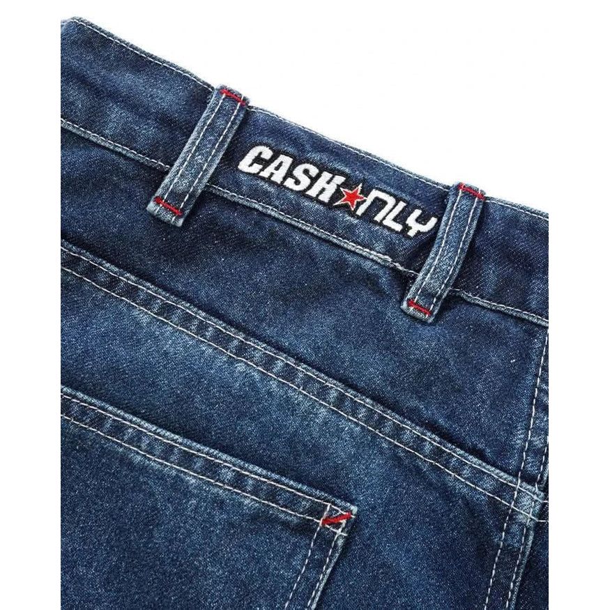 Cash Only Company Denim Shorts Washed Slub Blue